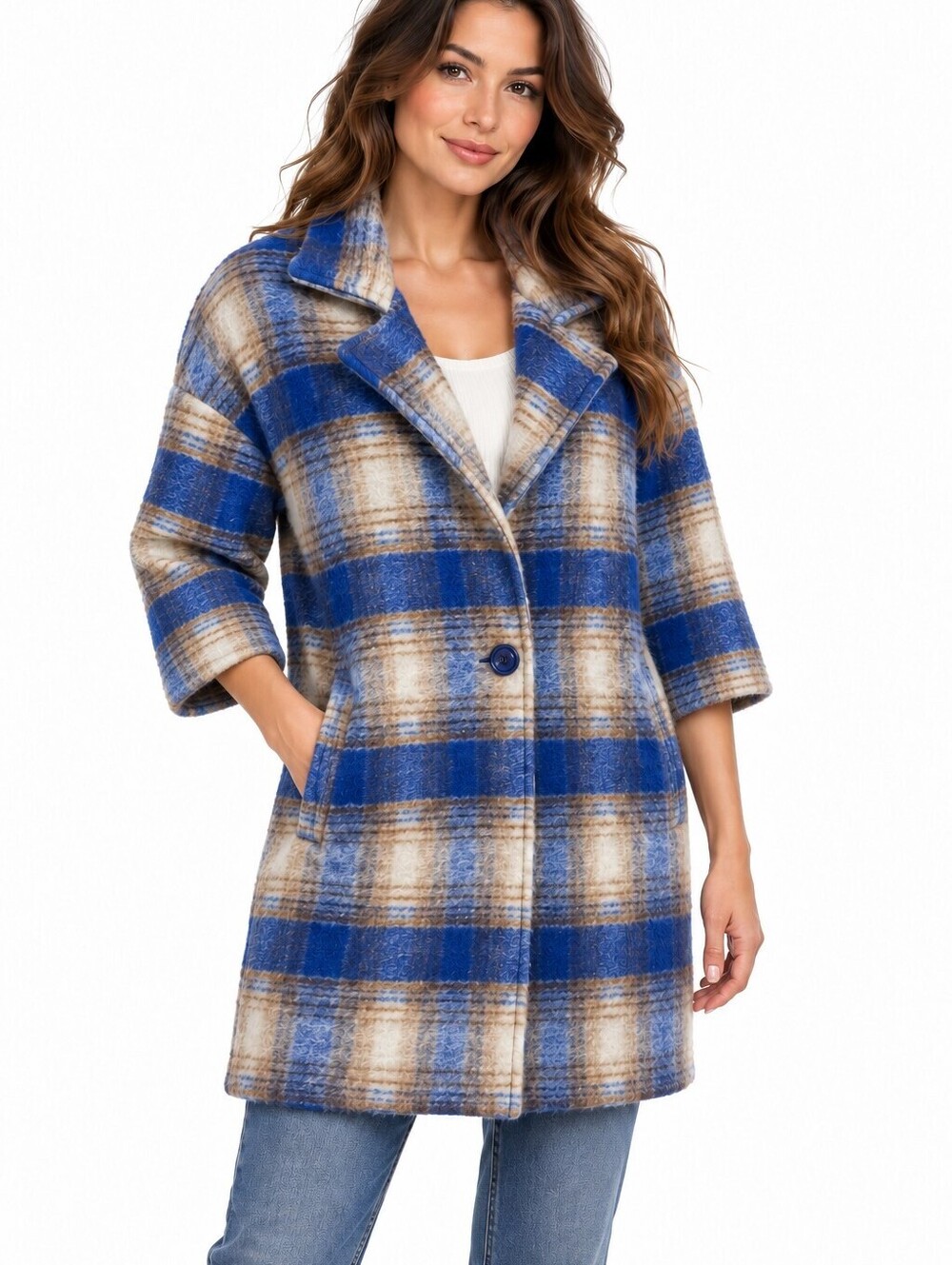 Marisa & Marie Women's Wool Blend Drop Shoulder Plaid Coat Made in Italy - S